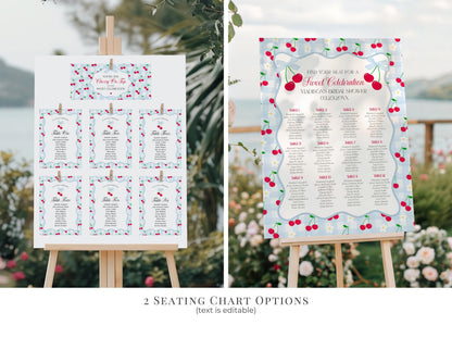 Blue Cherry Gingham Bridal Shower Bundle Printable Template, Coquette Cherry Sweet Bridal Brunch, Pastel Engagement Party Decor WP1072