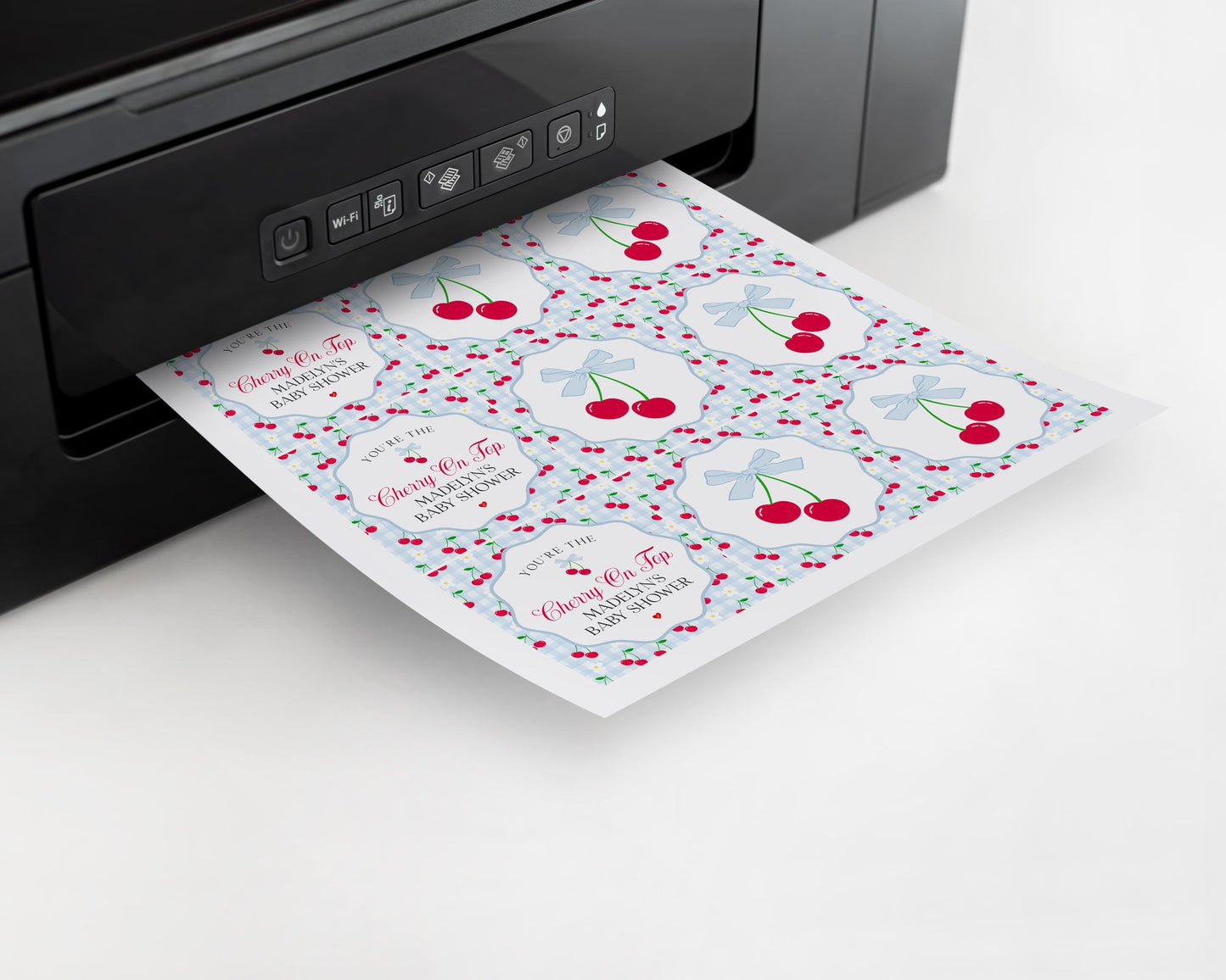 Blue Cherry Gingham Cupcake Toppers Printable, Cherry on Top Baby Shower, Pastel Pink Baby Shower Theme, Tying the Knot Bridal Shower WP1072