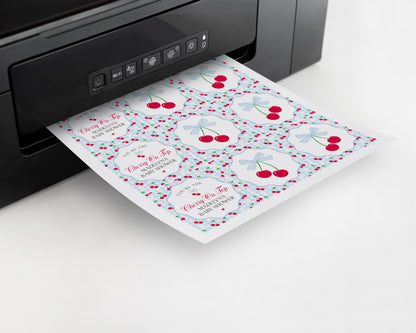 Blue Cherry Gingham Cupcake Toppers Printable, Cherry on Top Baby Shower, Pastel Pink Baby Shower Theme, Tying the Knot Bridal Shower WP1072