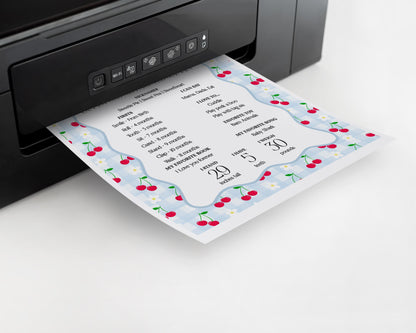 Blue Cherry Gingham First Year Milestone Sign Printable Template, Coquette Sweet Cherry First Birthday Party, Pastel Party Decor WP1072