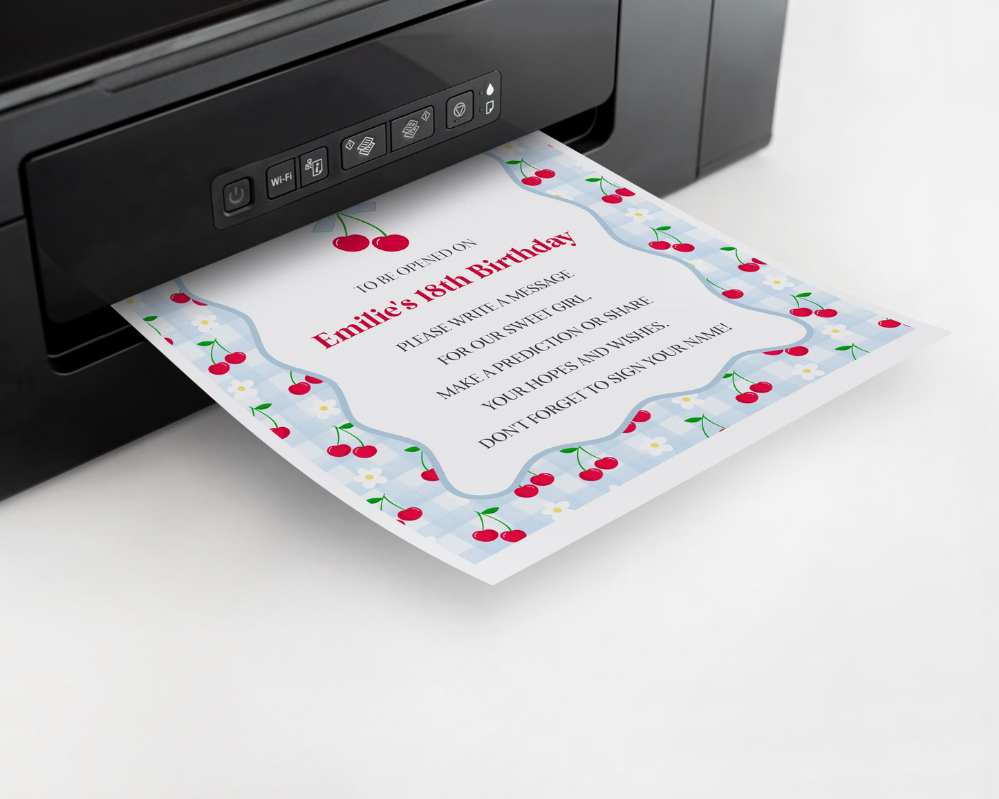 Blue Cherry Gingham Time Capsule Template, Coquette Sweet Cherry First Birthday Party Celebration, Pastel Gingham Party Game WP1072