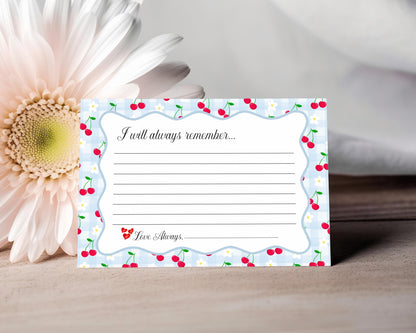 Blue Cherry Gingham Favorite Memories with the Bride Template, Coquette Cherry Sweet Bridal Shower, Pastel Gingham Bridal Brunch WP1072