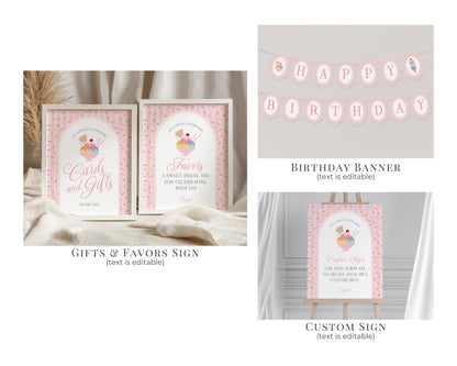 Ice Cream Sundae First Birthday Bundle Printable Template, Sweet One First Birthday, Pastel Sprinkles Party Decor WP1073