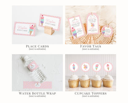 Ice Cream Sundae Birthday Bundle Printable Template, Here’s the Scoop Birthday Celebration, Pastel Sprinkles Party Decor WP1073