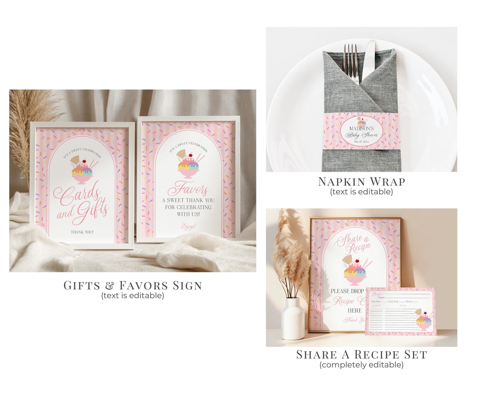 Ice Cream Sundae Bridal Shower Bundle Printable Template, She's Been Scooped Up Bridal Brunch, Pastel Sprinkle Engagement Party WP1073