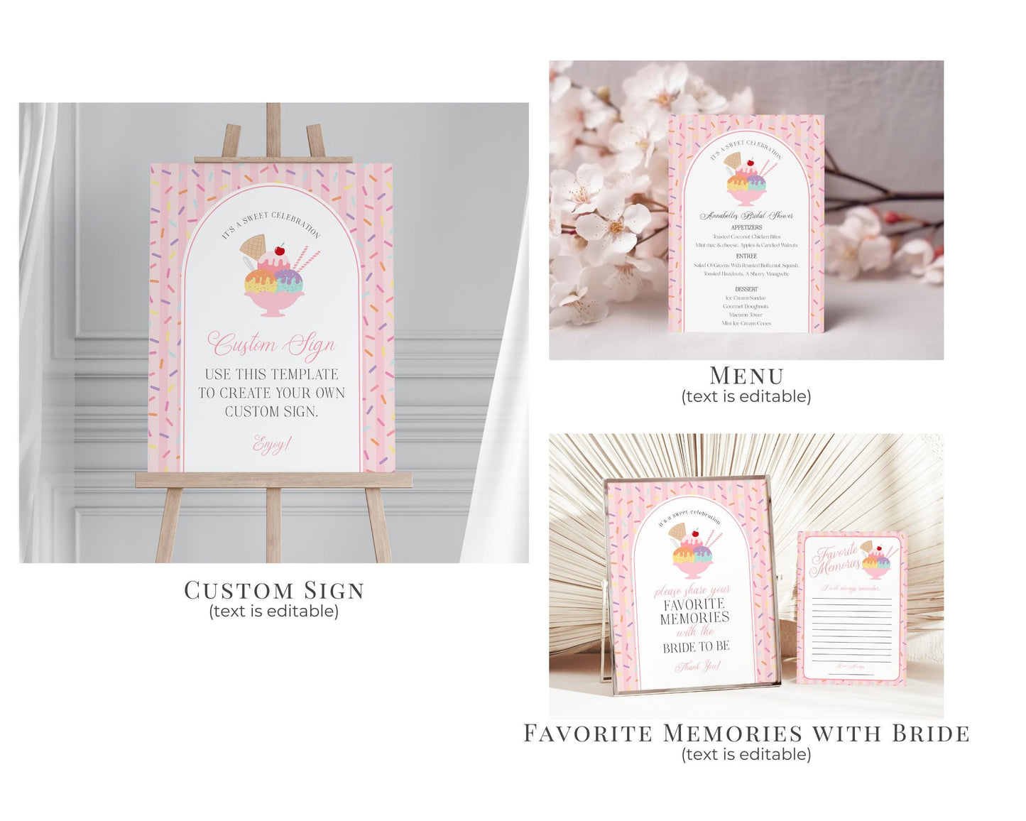 Ice Cream Sundae Bridal Shower Bundle Printable Template, She's Been Scooped Up Bridal Brunch, Pastel Sprinkle Engagement Party WP1073