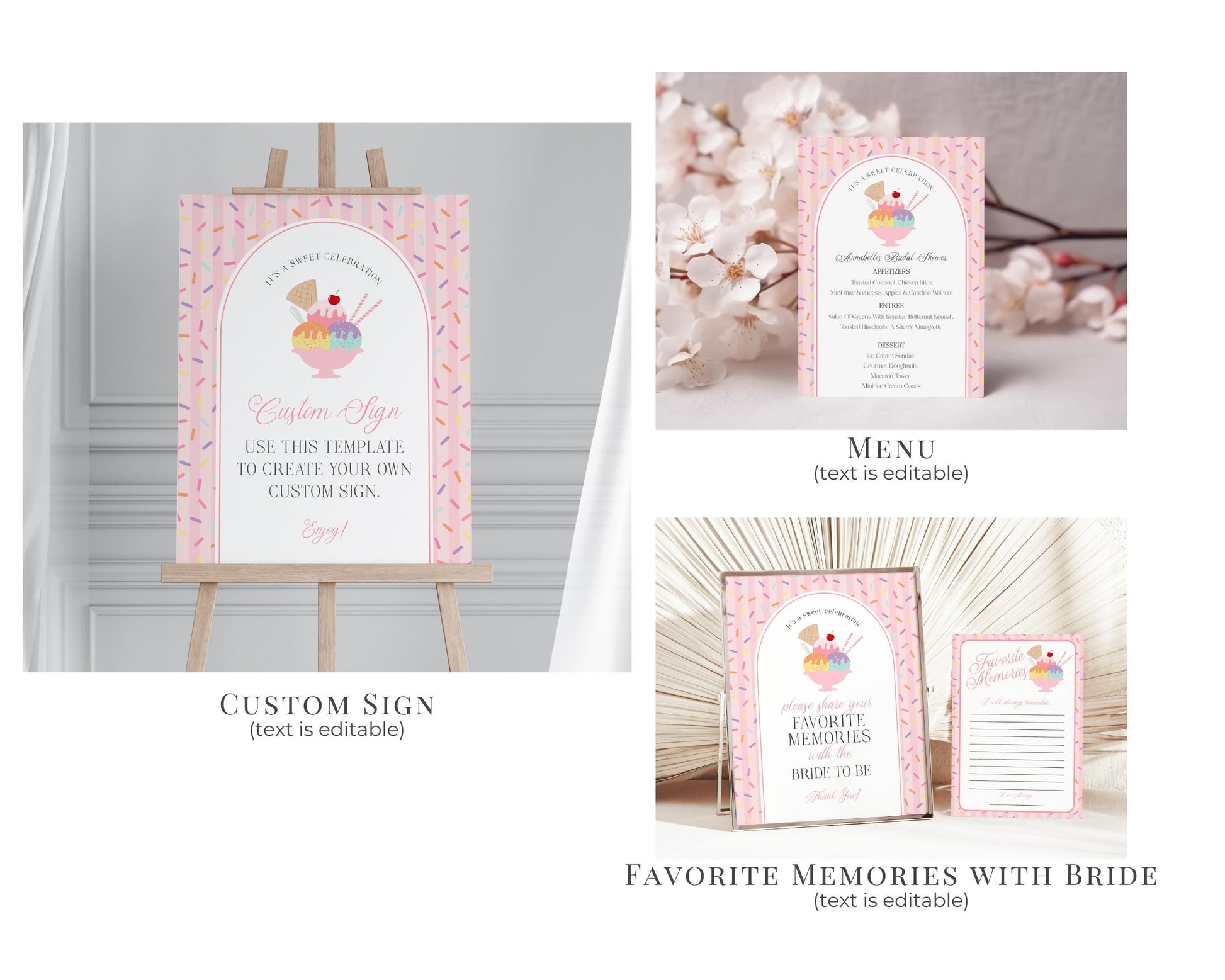 Ice Cream Sundae Bridal Shower Bundle Printable Template, She's Been Scooped Up Bridal Brunch, Pastel Sprinkle Engagement Party WP1073