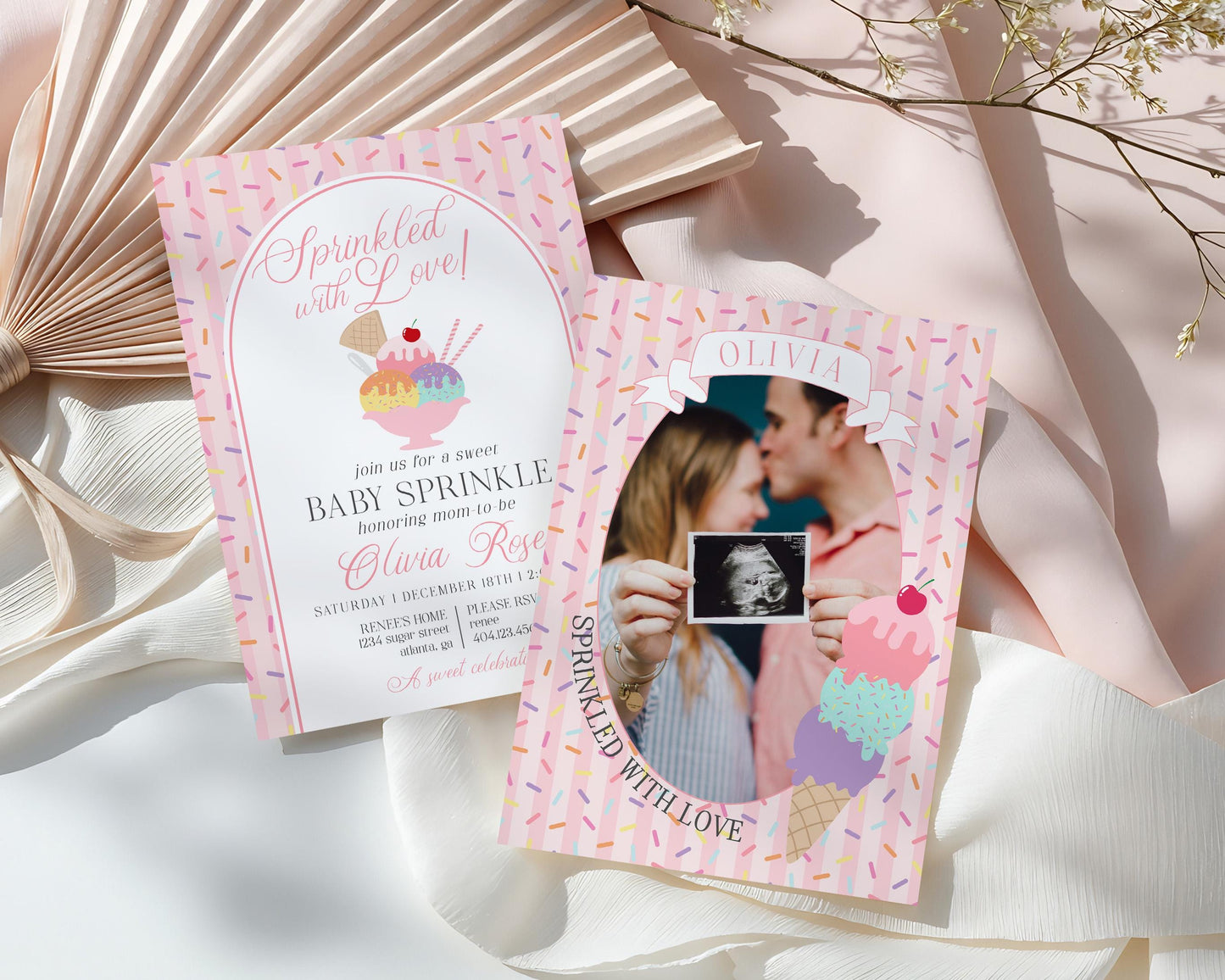 Ice Cream Sundae Baby Shower Invitation Printable Template, Sprinkled with Love Baby Sprinkle, Sweet One Nesting Party Decor WP1073