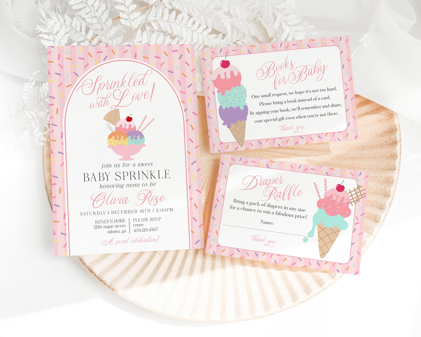Ice Cream Sundae Baby Shower Invitation Printable Template, Sprinkled with Love Baby Sprinkle, Sweet One Nesting Party Decor WP1073