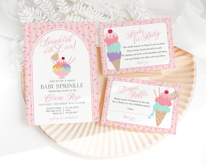 Ice Cream Sundae Baby Shower Invitation Printable Template, Sprinkled with Love Baby Sprinkle, Sweet One Nesting Party Decor WP1073