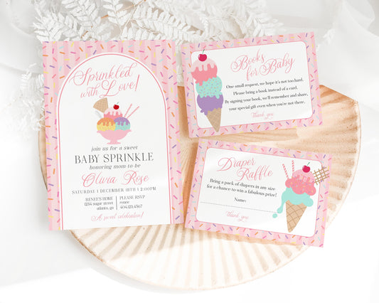 Ice Cream Sundae Baby Shower Invitation Printable Template, Sprinkled with Love Baby Sprinkle, Sweet One Nesting Party Decor WP1073