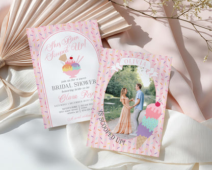 Ice Cream Sundae Bridal Shower Invitation Printable Template, She’s Been Scooped Up Bridal Brunch, Pastel Sprinkle Engagement Party WP1073