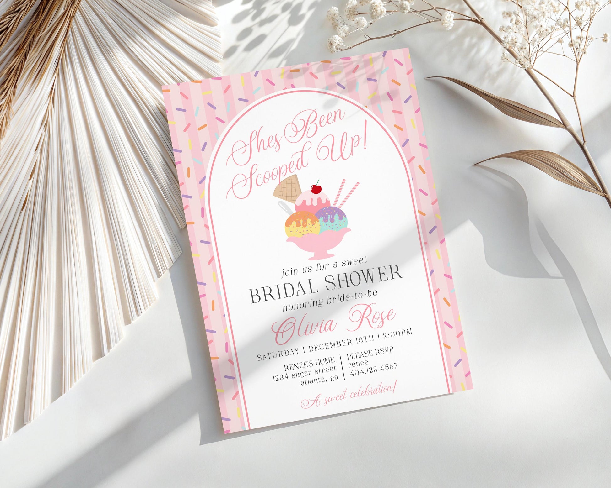 Ice Cream Sundae Bridal Shower Invitation Printable Template, She’s Been Scooped Up Bridal Brunch, Pastel Sprinkle Engagement Party WP1073