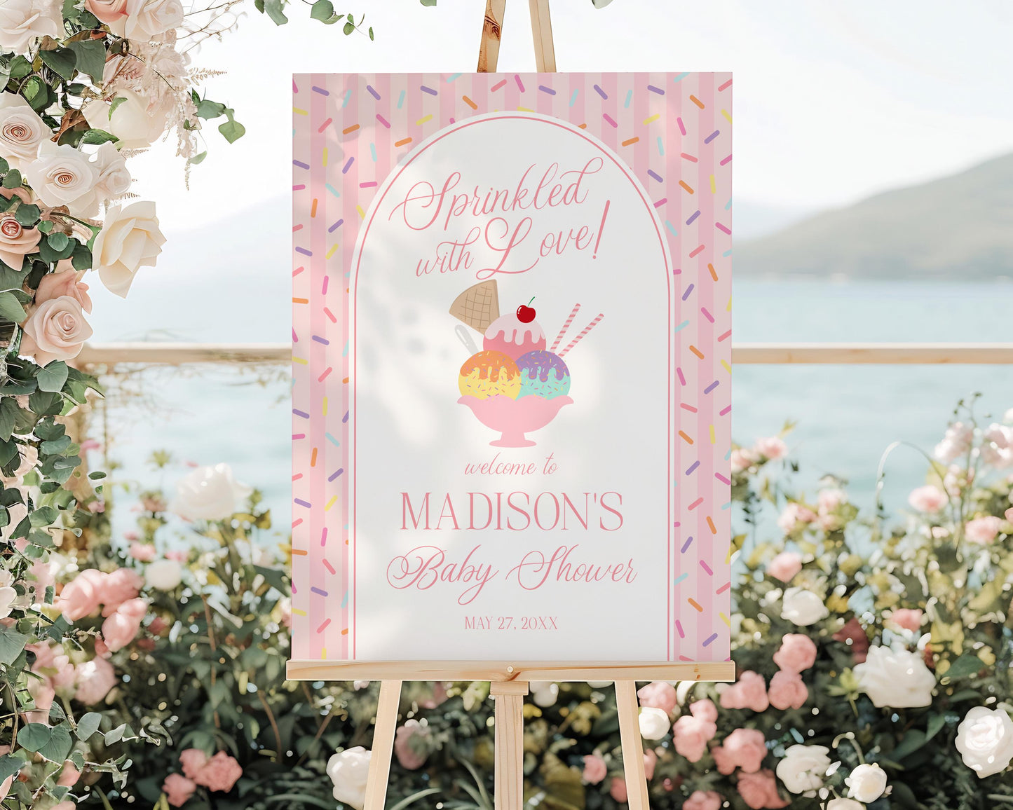 Ice Cream Sundae Baby Shower Welcome Sign Template, Sprinkled with Love Baby Sprinkle, Sweet One Nesting Party Decor WP1073