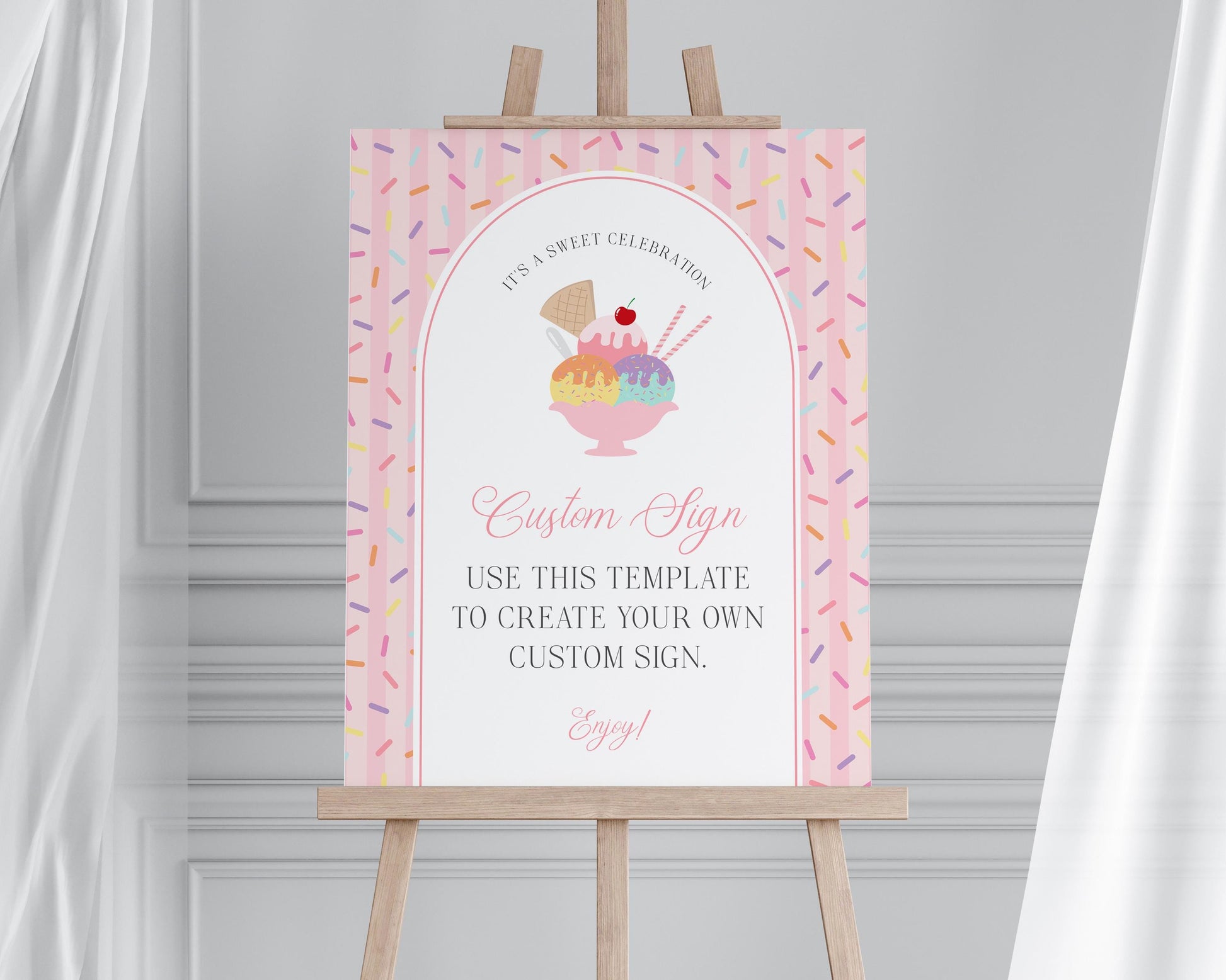 Ice Cream Sundae Custom Sign Template, Sprinkled with Love Baby Shower, Scooped Up Bridal Brunch, Sprinkles Birthday Party Decor WP1073