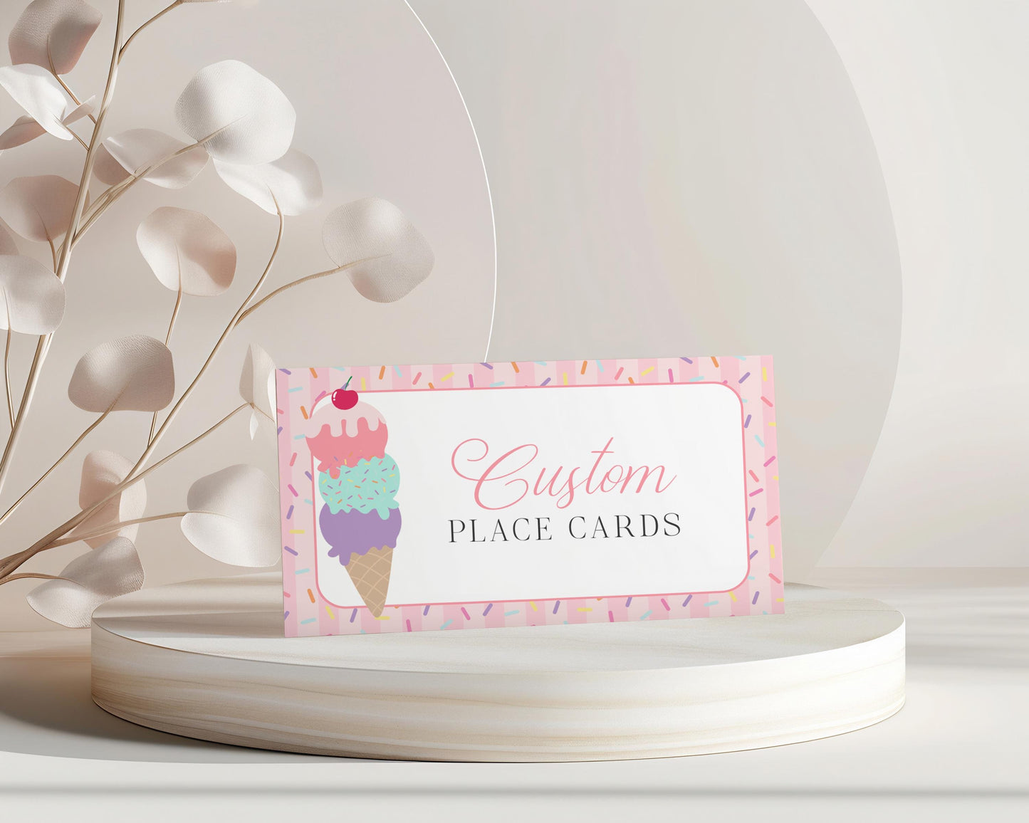 Ice Cream Sundae Place Cards Template, Sprinkled with Love Baby Shower, Scooped Up Bridal Brunch, Sprinkles Birthday Party Decor WP1073