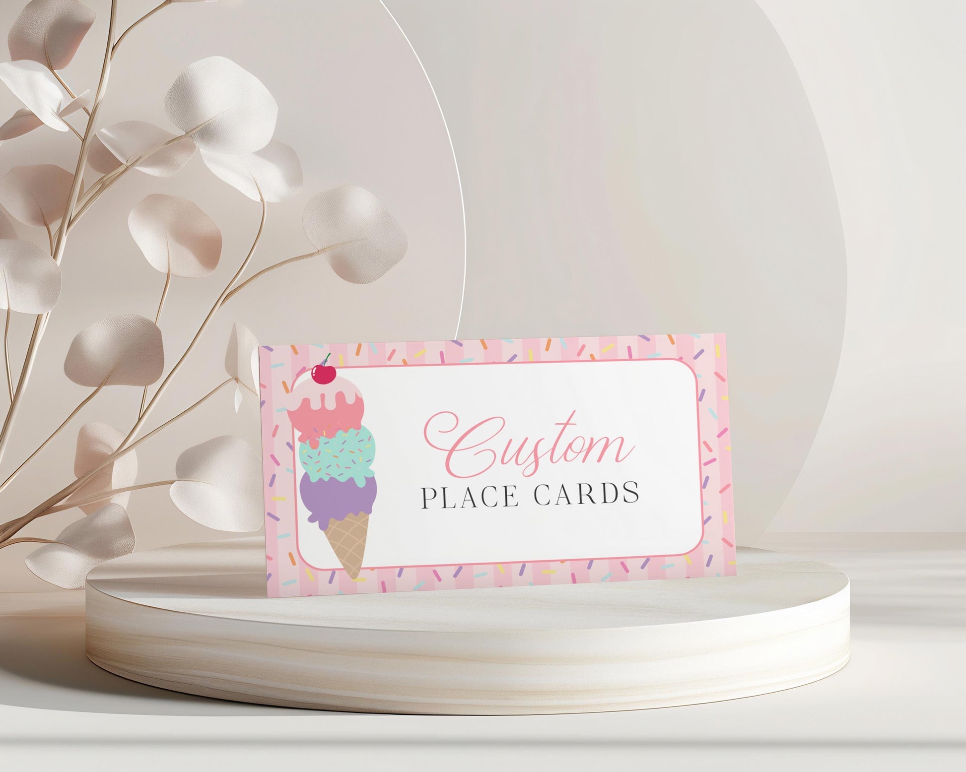 Ice Cream Sundae Place Cards Template, Sprinkled with Love Baby Shower, Scooped Up Bridal Brunch, Sprinkles Birthday Party Decor WP1073