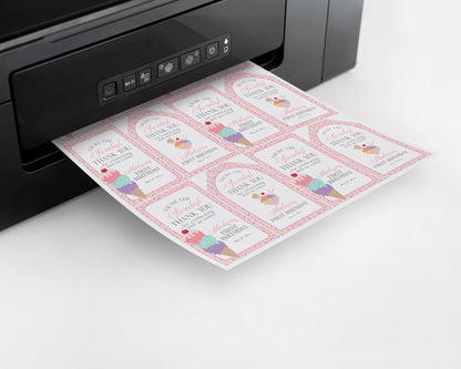 Ice Cream Sundae Birthday Party Favor Tags Template, Here’s the Scoop Birthday Celebration, Pastel Sweet One 1st Birthday Party WP1073