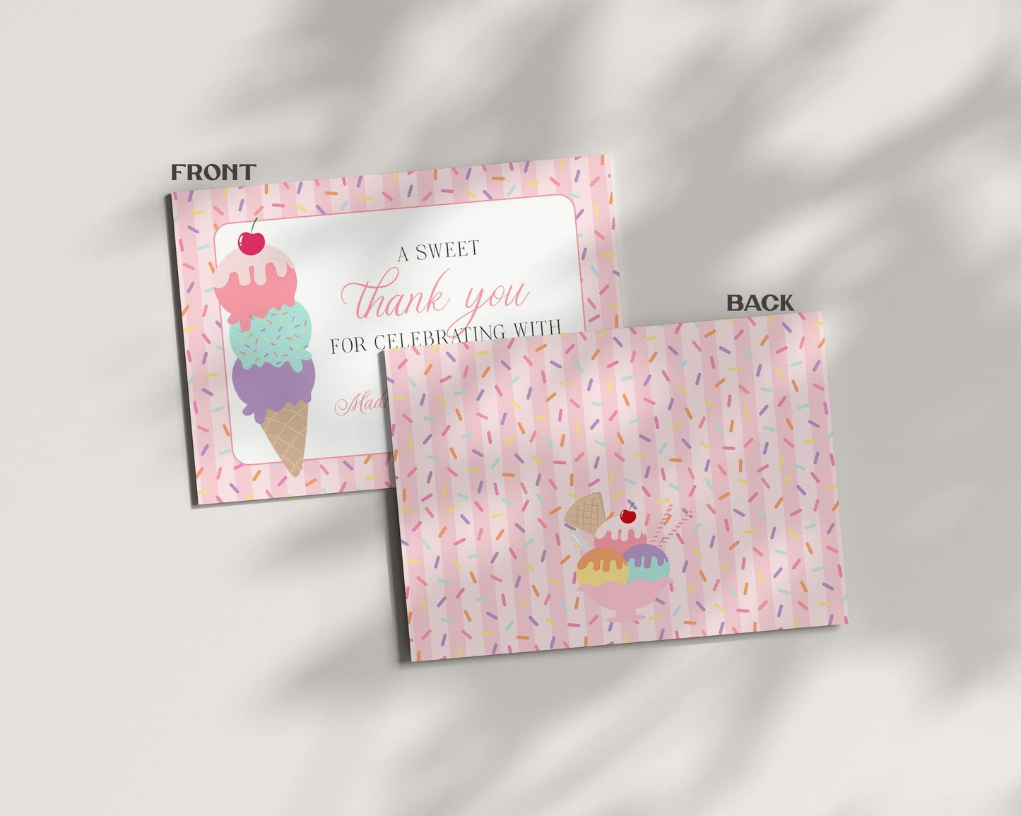 Ice Cream Sundae Thank You Card Template, Sprinkled with Love Baby Shower, Scooped Up Bridal Brunch, Sprinkles Birthday Party Decor WP1073