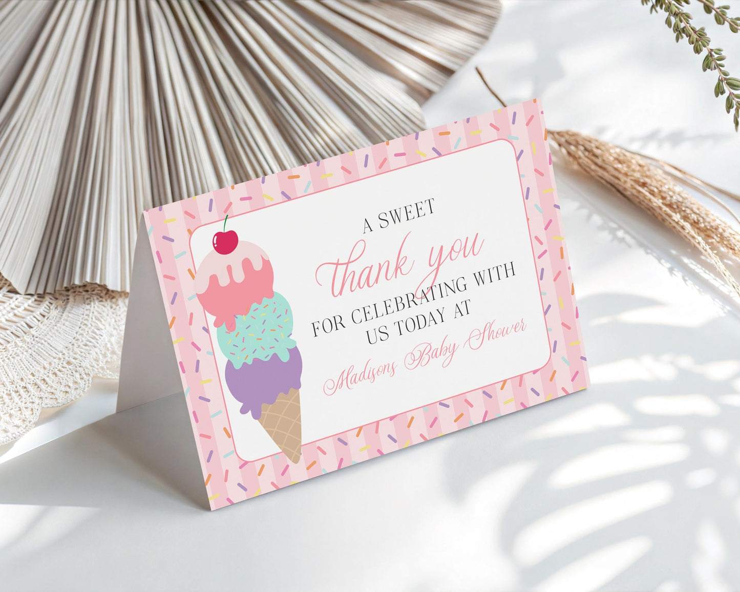 Ice Cream Sundae Thank You Card Template, Sprinkled with Love Baby Shower, Scooped Up Bridal Brunch, Sprinkles Birthday Party Decor WP1073