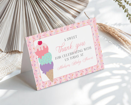 Ice Cream Sundae Thank You Card Template, Sprinkled with Love Baby Shower, Scooped Up Bridal Brunch, Sprinkles Birthday Party Decor WP1073