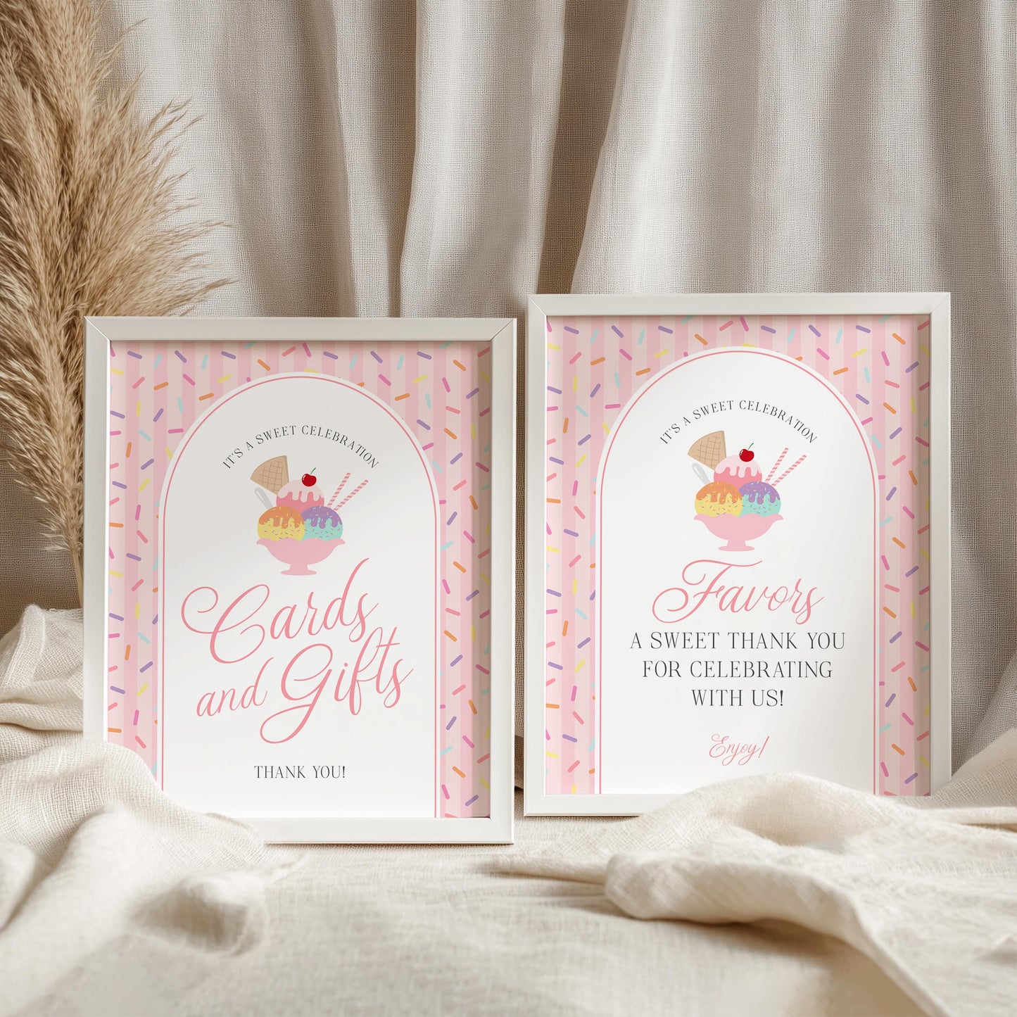 Ice Cream Sundae Cards & Gifts and Favors Sign Template, Sprinkled with Love Baby Shower, Scooped Up Bridal Brunch Sprinkles Birthday WP1073