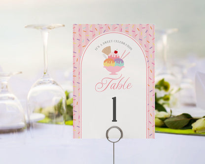 Ice Cream Sundae Table Number Cards Template, Sprinkled with Love Baby Shower, Scooped Up Bridal Brunch, Sprinkles Birthday Party WP1073