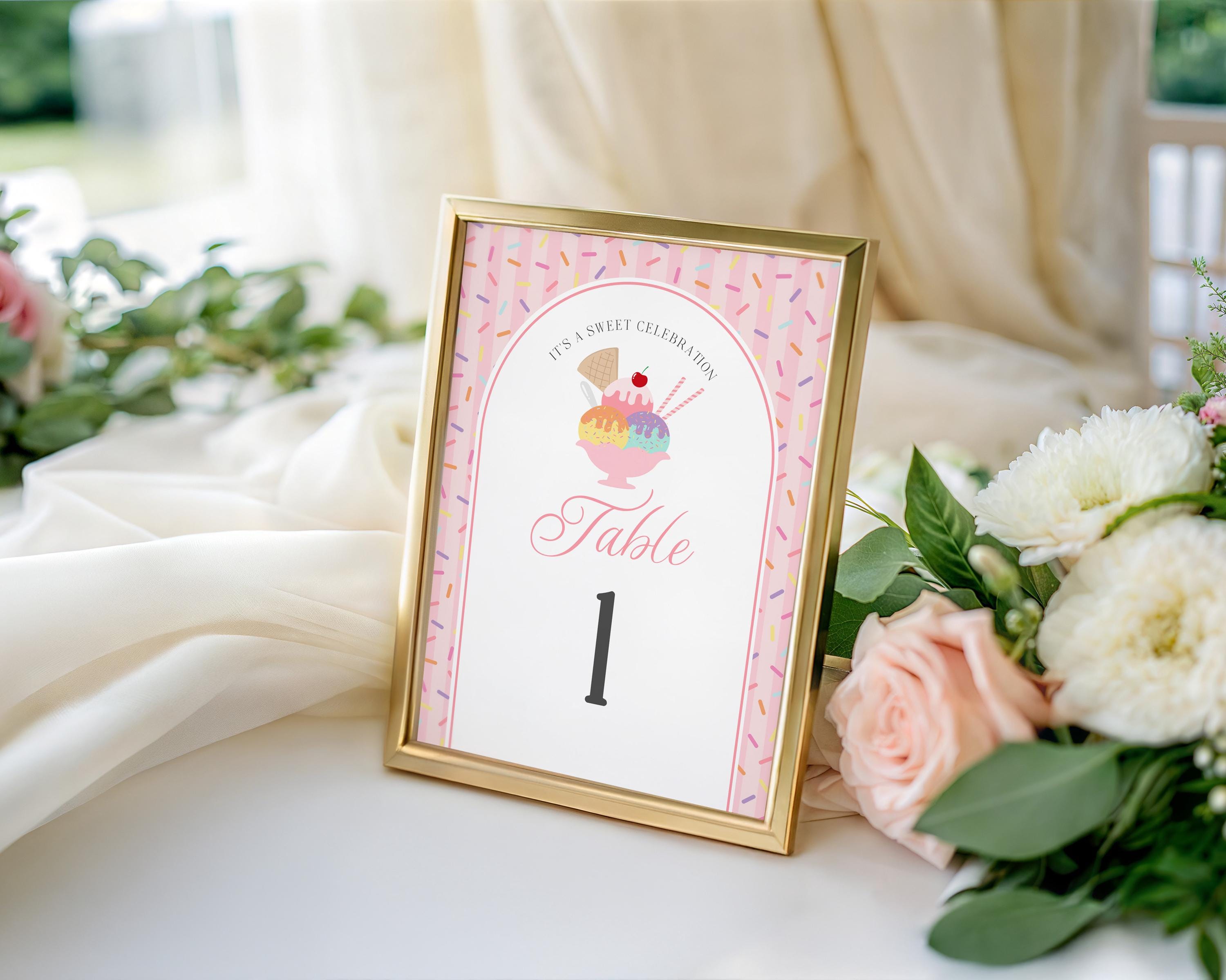 Ice Cream Sundae Table Number Cards Template, Sprinkled with Love Baby Shower, Scooped Up Bridal Brunch, Sprinkles Birthday Party WP1073