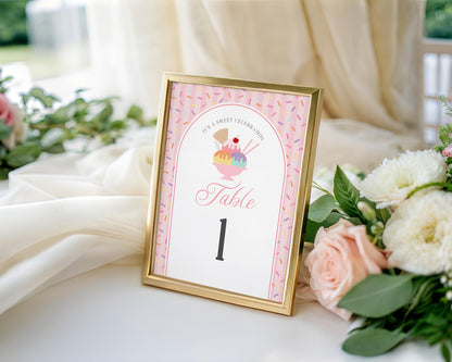 Ice Cream Sundae Table Number Cards Template, Sprinkled with Love Baby Shower, Scooped Up Bridal Brunch, Sprinkles Birthday Party WP1073