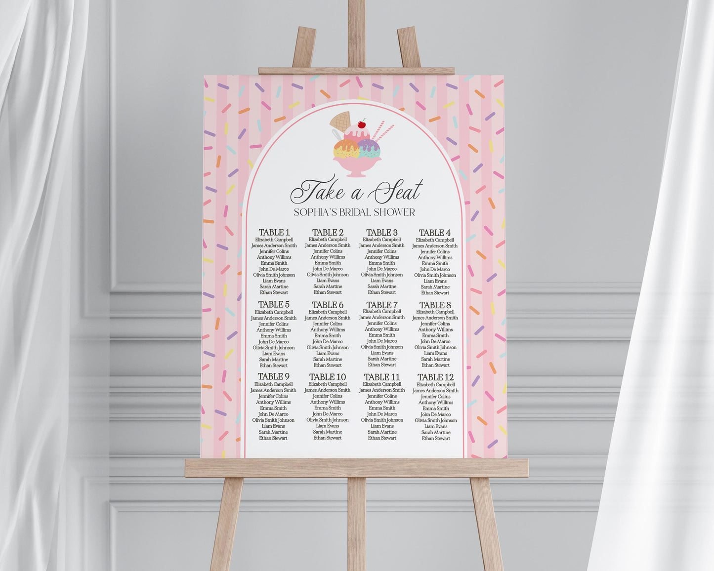 Ice Cream Sundae Seating Chart Poster Template, Sprinkled with Love Baby Shower, Scooped Up Bridal Brunch, Sprinkles Birthday Party WP1073