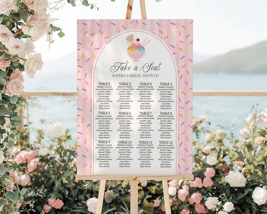 Ice Cream Sundae Seating Chart Poster Template, Sprinkled with Love Baby Shower, Scooped Up Bridal Brunch, Sprinkles Birthday Party WP1073