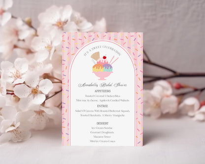 Ice Cream Sundae Menu Template, Sprinkled with Love Baby Shower, Scooped Up Bridal Brunch, Sprinkles Birthday Party Decor WP1073