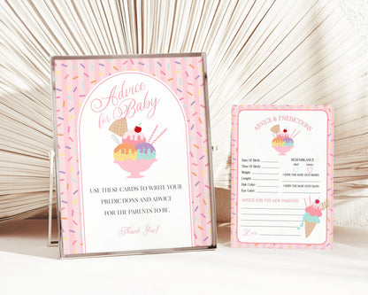 Ice Cream Sundae Advice for Baby Cards Template, Sprinkled with Love Baby Sprinkle, Sweet One Nesting Party Decor WP1073