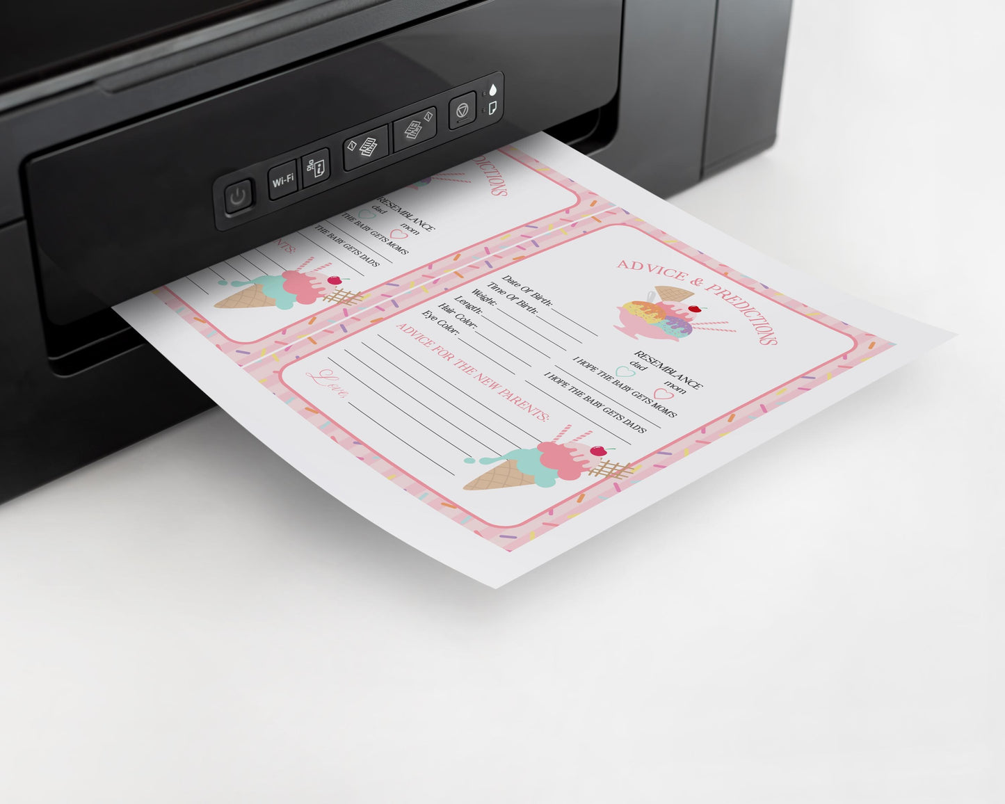 Ice Cream Sundae Advice for Baby Cards Template, Sprinkled with Love Baby Sprinkle, Sweet One Nesting Party Decor WP1073