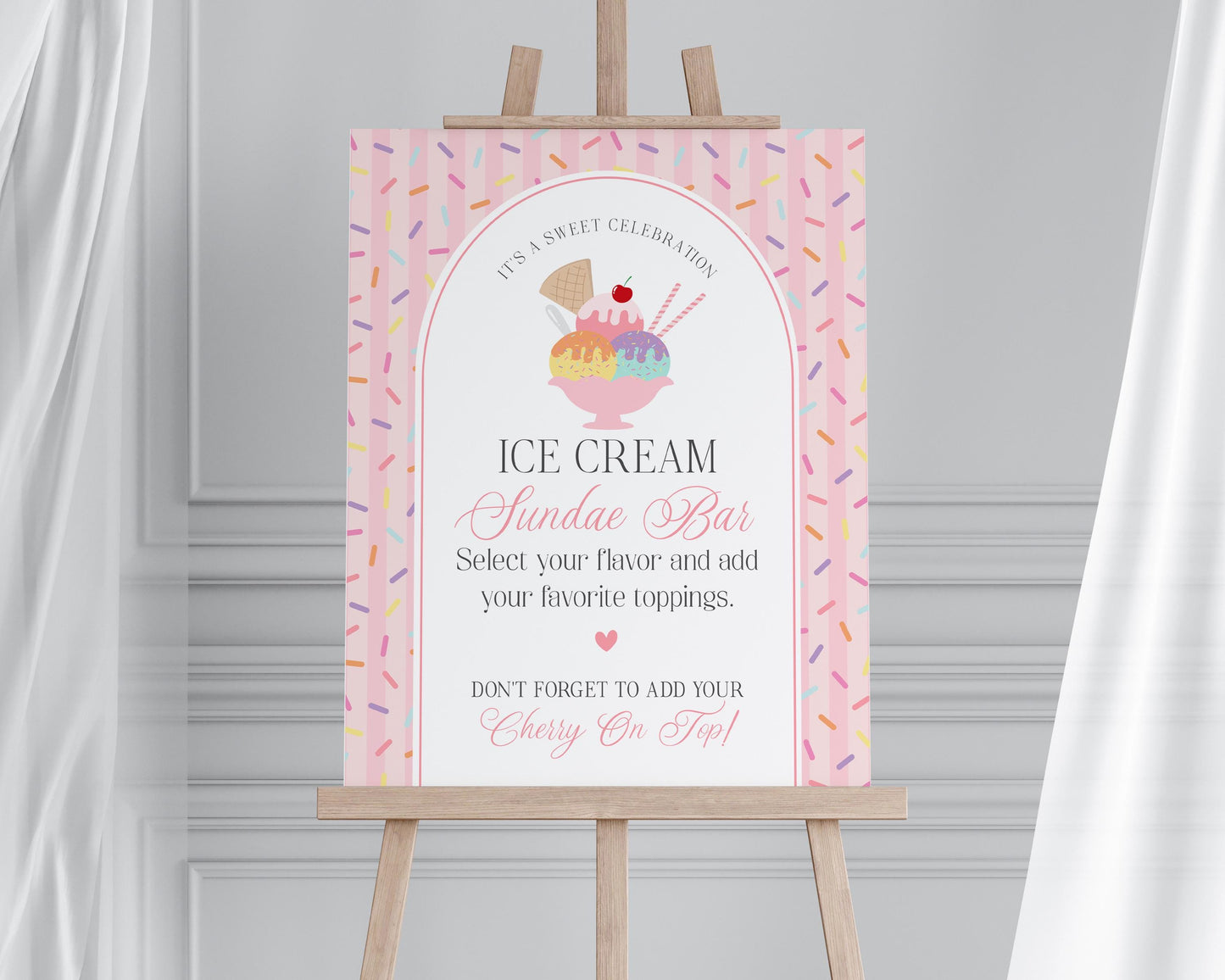 Ice Cream Sundae Bar Sign Printable Template, Sprinkled with Love Baby Shower, Scooped Up Bridal Brunch, Heres the Scoop Birthday WP1073