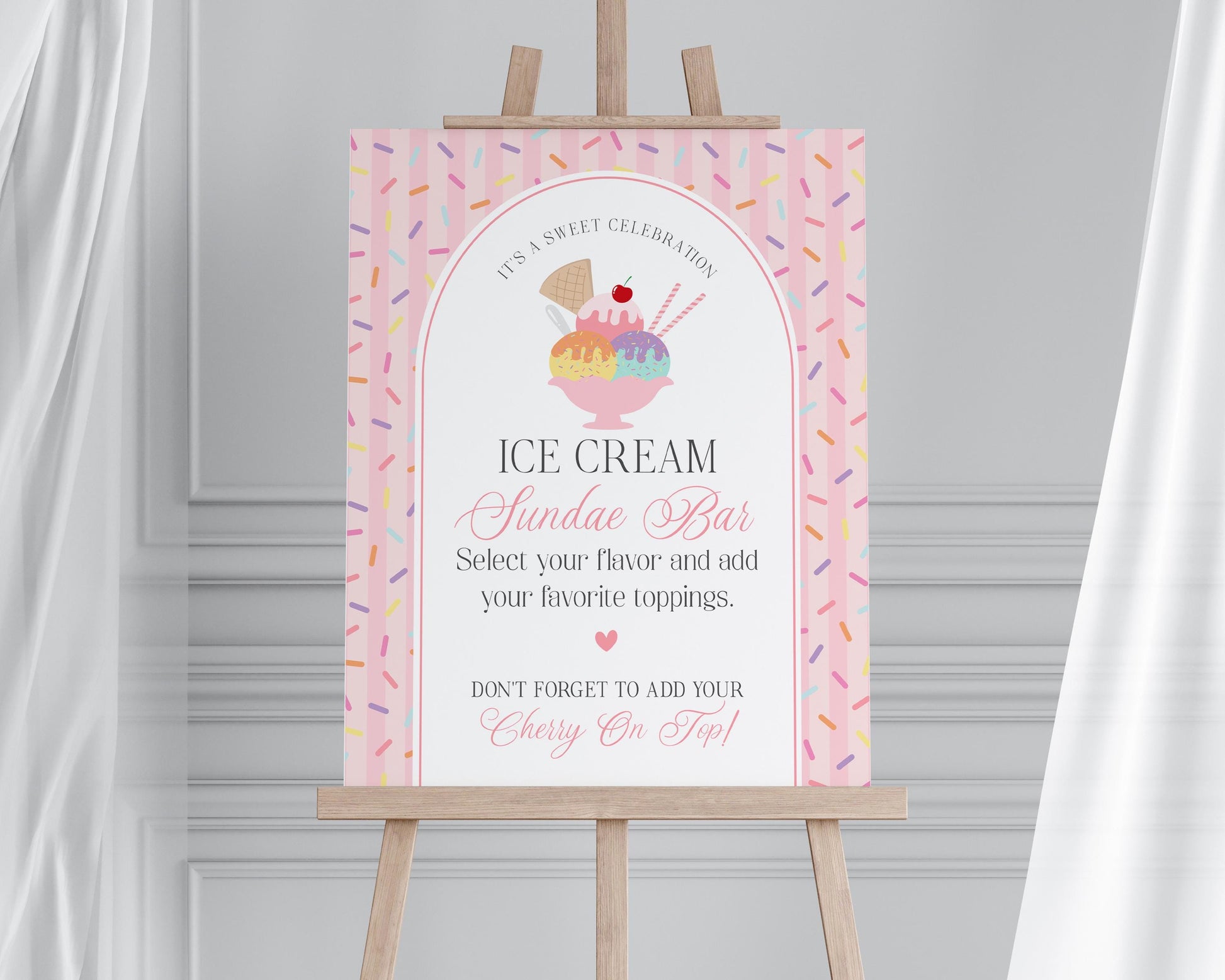Ice Cream Sundae Bar Sign Printable Template, Sprinkled with Love Baby Shower, Scooped Up Bridal Brunch, Heres the Scoop Birthday WP1073
