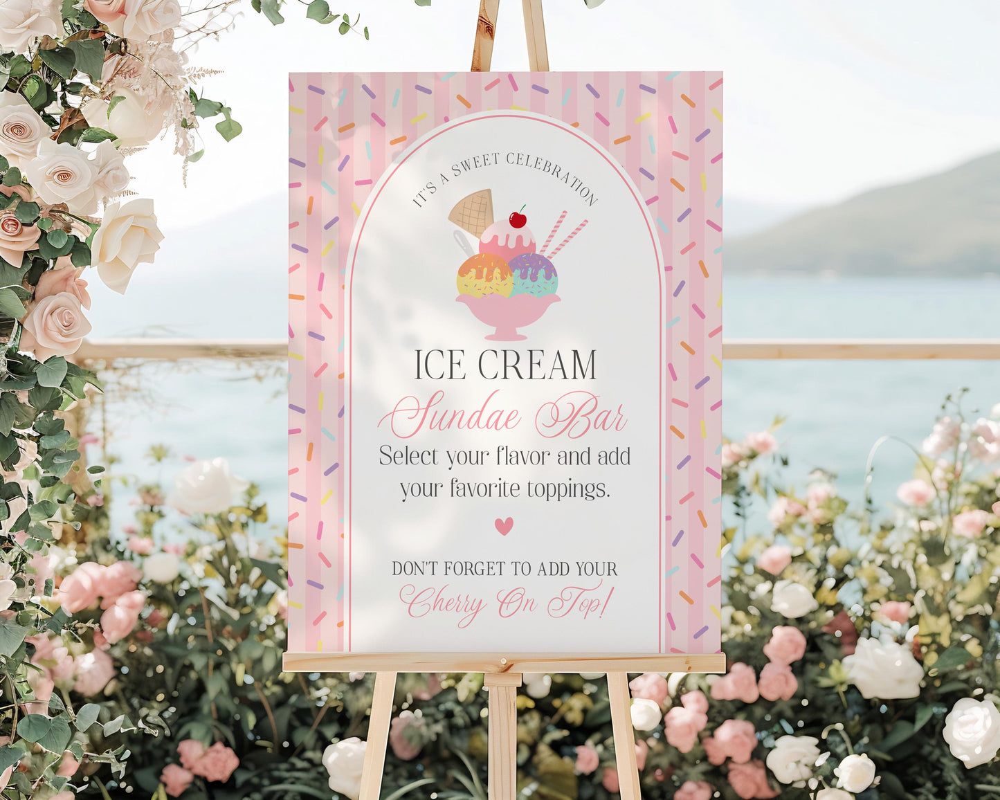 Ice Cream Sundae Bar Sign Printable Template, Sprinkled with Love Baby Shower, Scooped Up Bridal Brunch, Heres the Scoop Birthday WP1073