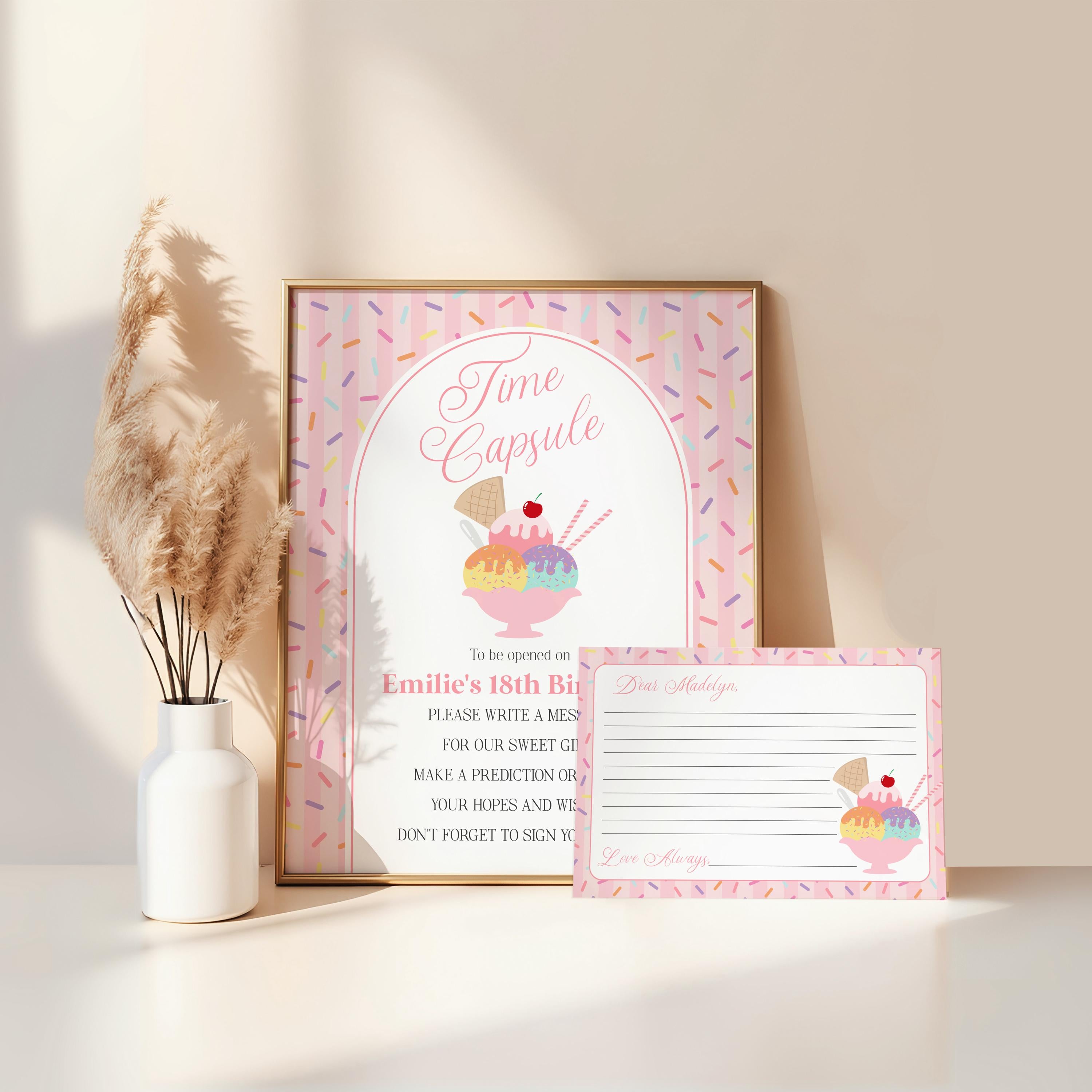 Ice Cream Sundae Time Capsule Template, Sweet One First Birthday, Heres the Scoop Pastel Sprinkles Party Decor WP1073