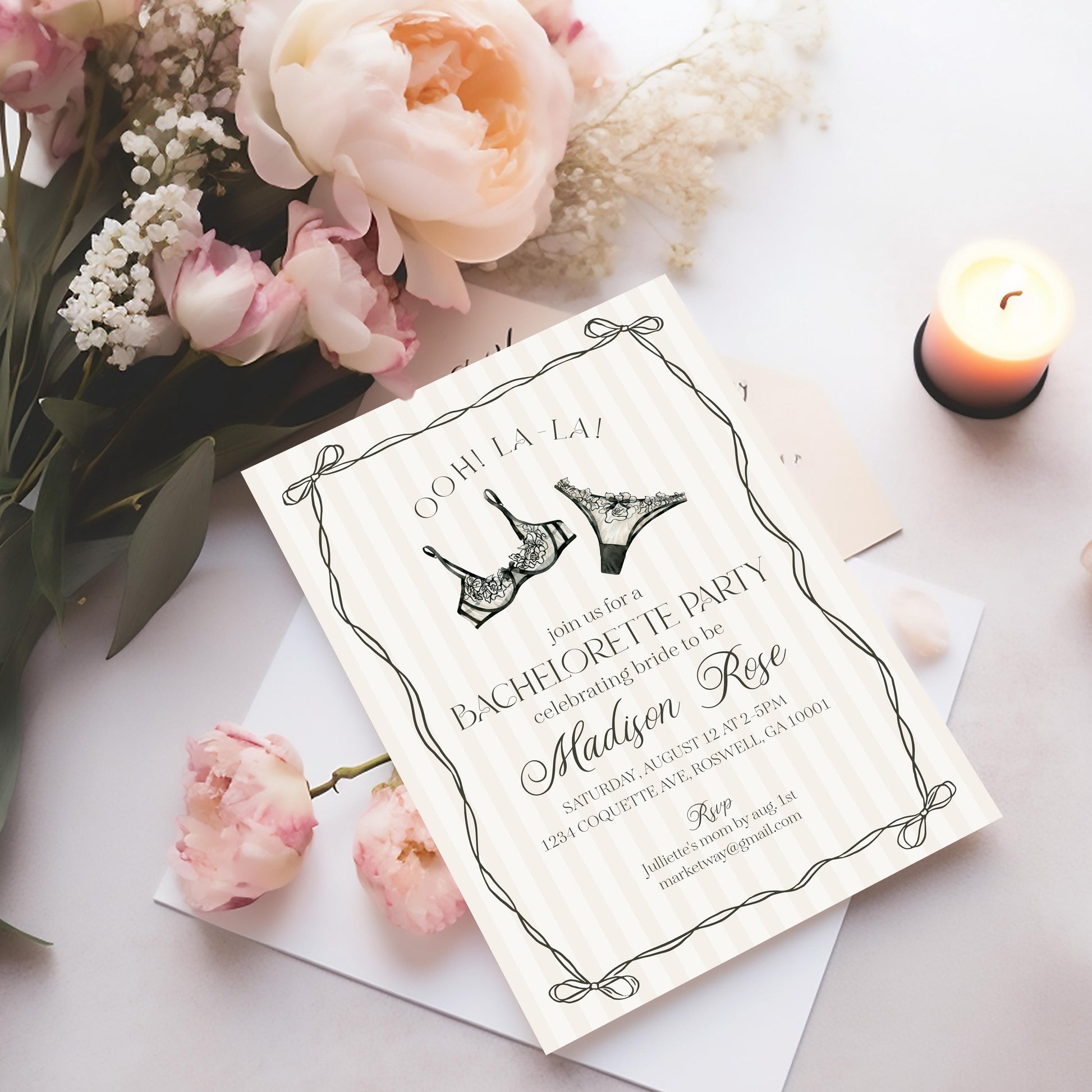 Black Lingerie Bachelorette Party Invitation Template, Lace Panty Party Lingerie Shower, Oh la la French Bridal Shower, Spoil Her WP1074