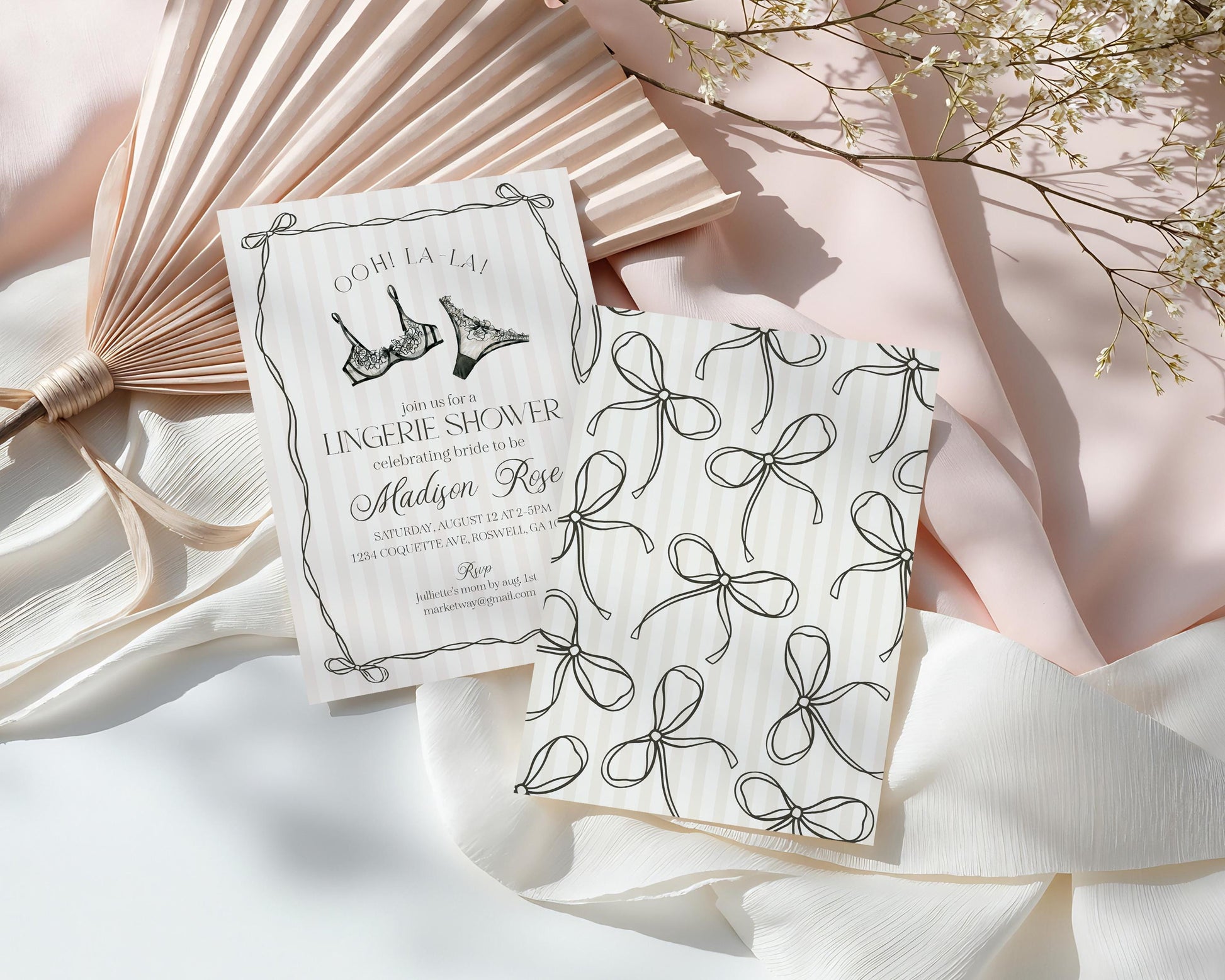 Black Lingerie Shower Invitation Template, Lace Panty Party Bachelorette, Oh la la French Theme Bridal Shower, Spoil Her Hen Party WP1074