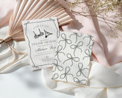 Black Lingerie Shower Invitation Template, Lace Panty Party Bachelorette, Oh la la French Theme Bridal Shower, Spoil Her Hen Party WP1074