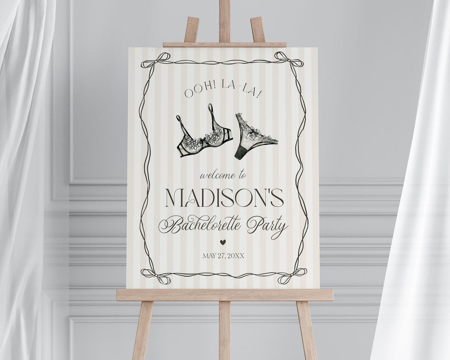 Black Lingerie Bachelorette Party Welcome Sign Template, Lace Panty Party Lingerie Shower, Oh la la French Spoil Her Bridal Shower, WP1074