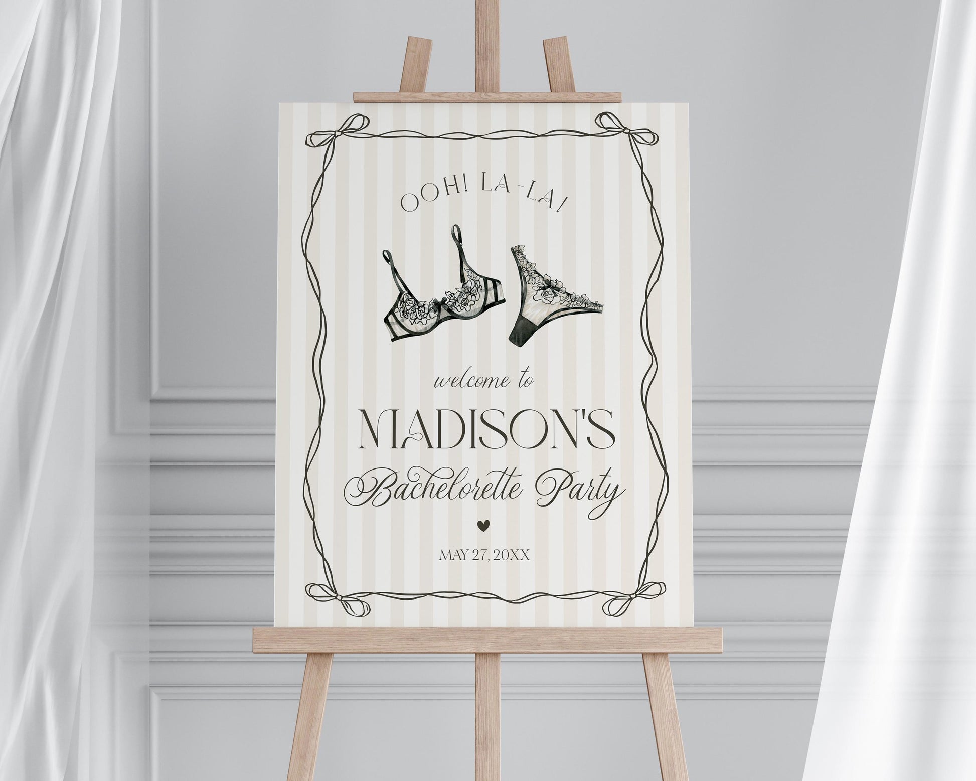 Black Lingerie Bachelorette Party Welcome Sign Template, Lace Panty Party Lingerie Shower, Oh la la French Spoil Her Bridal Shower, WP1074