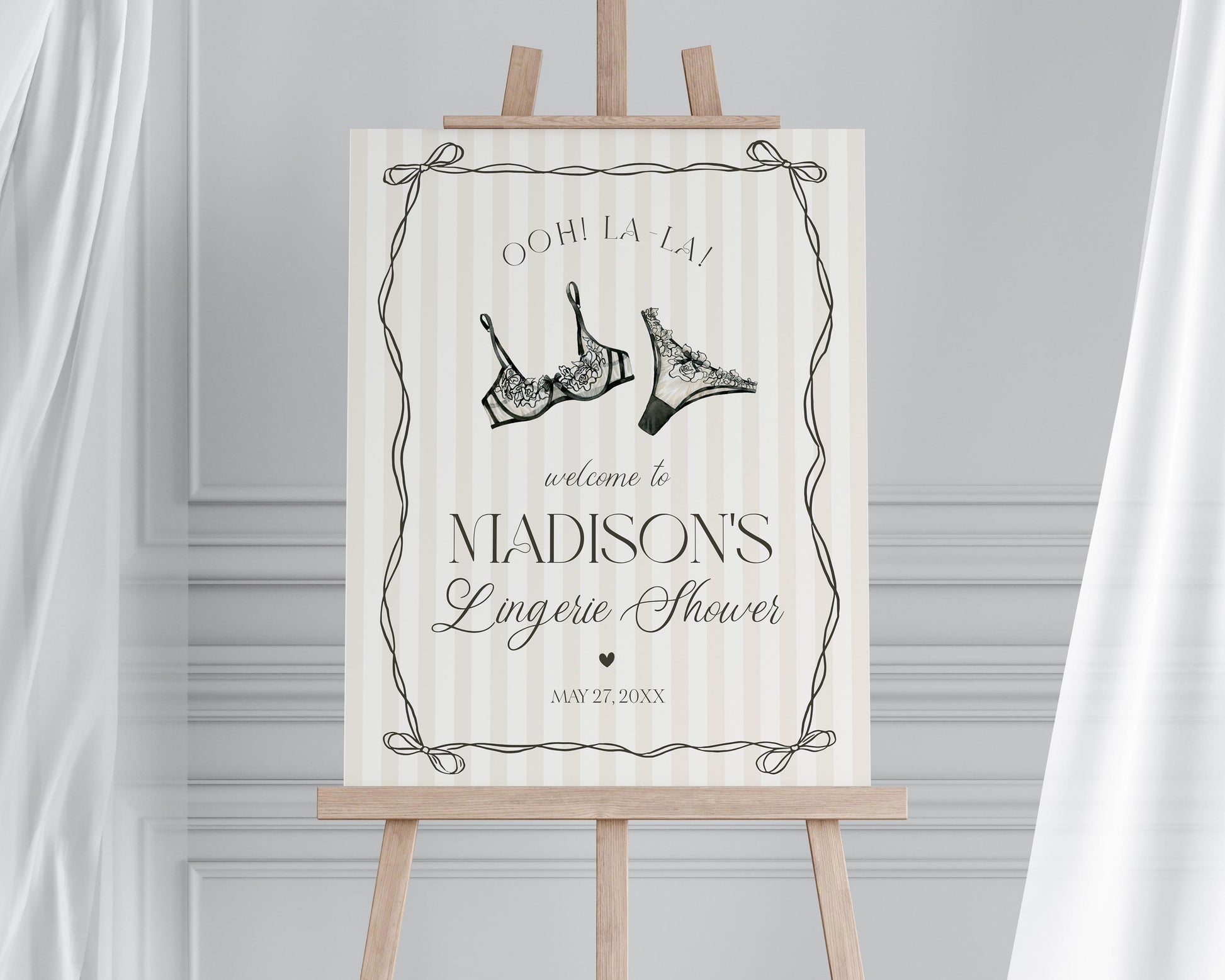 Black Lingerie Shower Welcome Sign Template, Lace Panty Party Bachelorette, Oh la la French Theme Bridal Shower, Spoil Her Hen Party WP1074