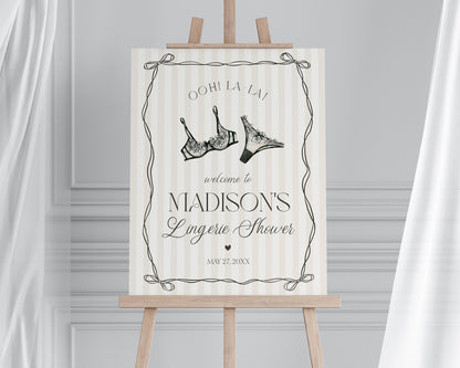 Black Lingerie Shower Welcome Sign Template, Lace Panty Party Bachelorette, Oh la la French Theme Bridal Shower, Spoil Her Hen Party WP1074