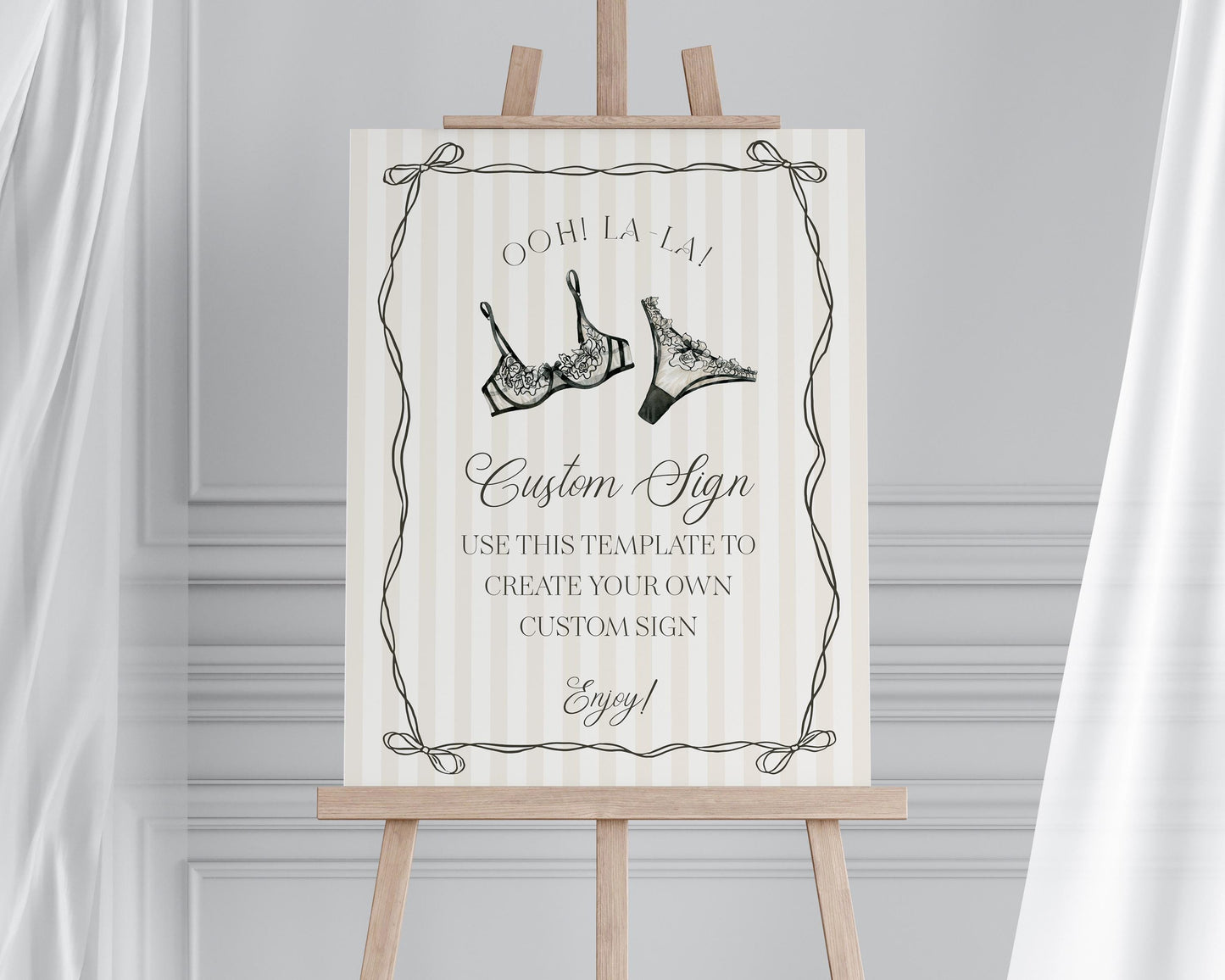 Black Lingerie Shower Custom Sign Template, Lace Panty Party Bachelorette, Oh la la French Theme Bridal Shower, Spoil Her Hen Party WP1074