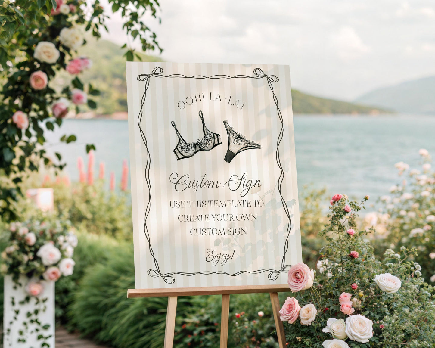 Black Lingerie Shower Custom Sign Template, Lace Panty Party Bachelorette, Oh la la French Theme Bridal Shower, Spoil Her Hen Party WP1074