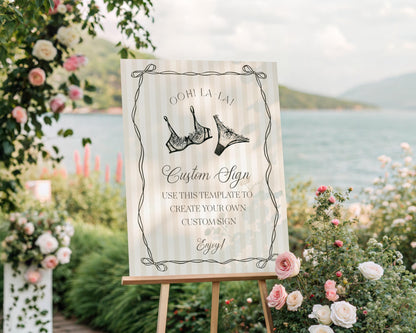 Black Lingerie Shower Custom Sign Template, Lace Panty Party Bachelorette, Oh la la French Theme Bridal Shower, Spoil Her Hen Party WP1074