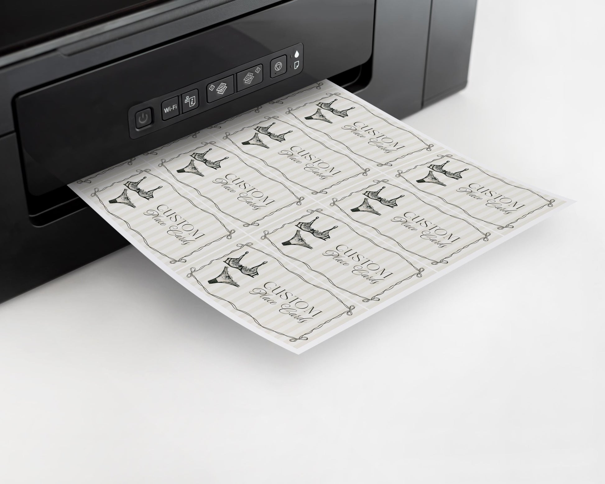 Black Lingerie Shower Place Cards Template, Lace Panty Party Bachelorette Party, Oh la la French Theme Bridal Shower, Spoil Her Party WP1074