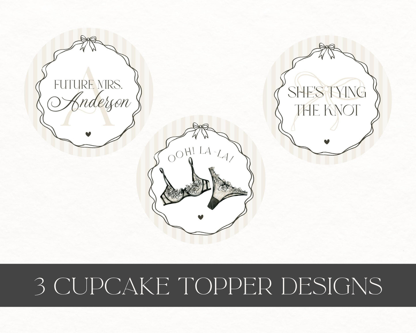 Black Lingerie Shower Cupcake Topper Template, Lace Panty Party Bachelorette Party, Oh la la French Bridal Shower, Spoil Her Party WP1074